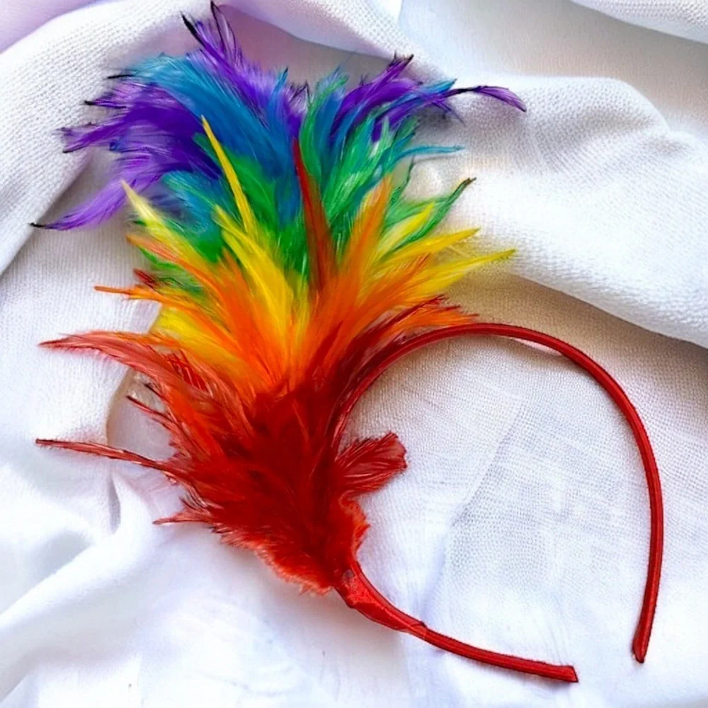 Brand New Vibrant Rainbow Feather Headband - 10.2